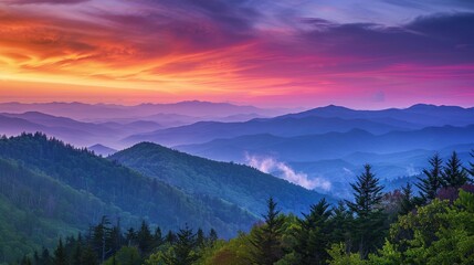 Naklejka na ściany i meble Colorful Sunset Over Mountain Range
