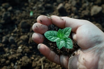 A person delicately holds a small green plant in their hand, showcasing a beautiful connection to nature.
