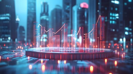 Futuristic Cityscape with Digital Stock Market Analytics Visualization
