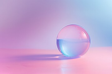 A clear glass ball resting on a dreamy pink and blue backdrop, casting a mystical and enchanting aura.
