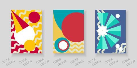 Trendy template for design cover, poster, flyer. Layout set for sales, presentations. Minimal summer background with colorful geometric shapes.