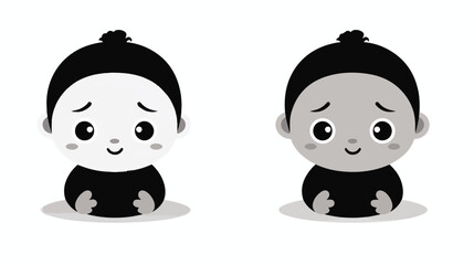 Simple black and white baby cartoon flat vector 