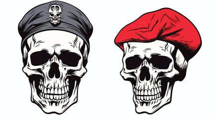 Sketch french skull with beret  flat vector 