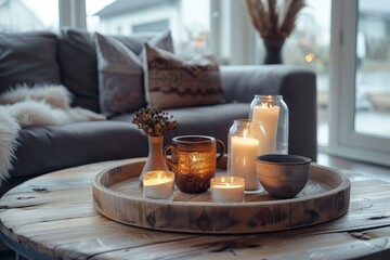 Tray With Candles on Living Room Table