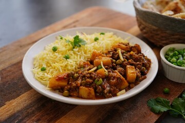 Homemade Beef keema | Alu matar kheema with rice and roti