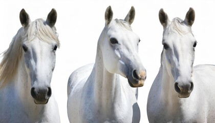 White horse, many angles and view portrait side back head shot isolated on white background  - obrazy, fototapety, plakaty