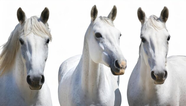 White horse, many angles and view portrait side back head shot isolated on white background 