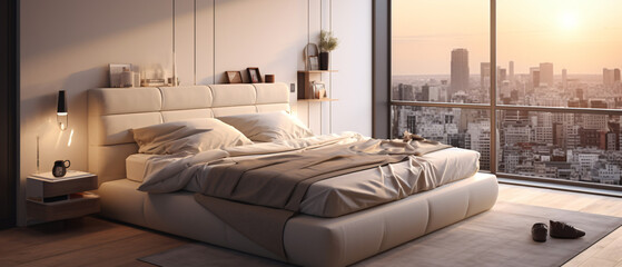 a comfortable bed in the room with a fresh mattress. S