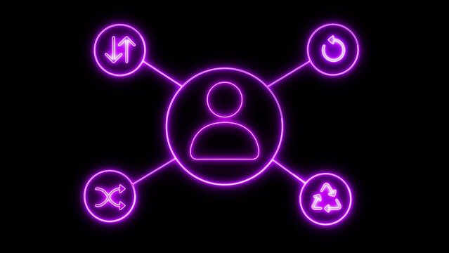Neon purple social media network icon animated on a black background.