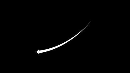 White arrow curving upwards on a black grid background.