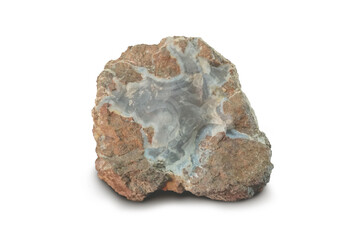 Agate rock gemstone  specimen isolated on white background.