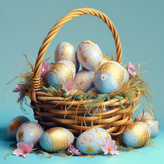 A basket full of easter eggs. generative ai