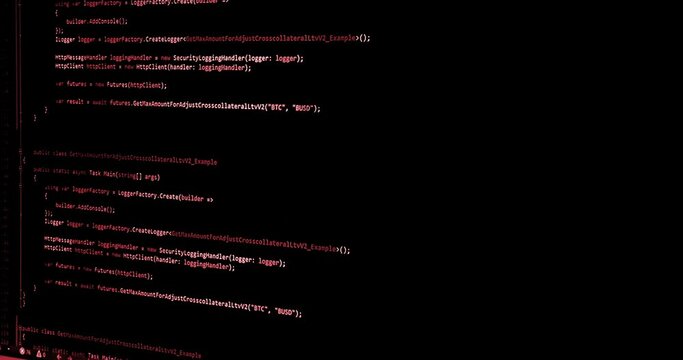 hacker scrolls program code on notebook computer, cyber security concept