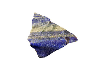 Lapis lazuli gemstone rock specimen isolated on white background. semi-precious stone.