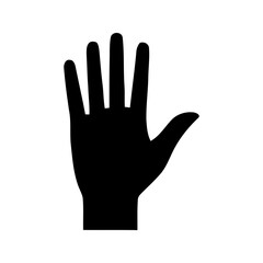 Vector silhouette of a human hand, palm. Drawn in black on a white background.