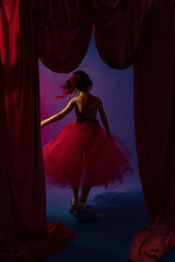 little girl dancing ballerina on stage, theater stage