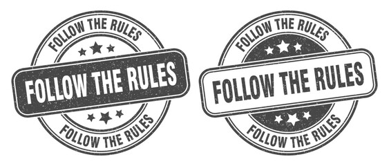 follow the rules stamp. follow the rules label. round grunge sign - obrazy, fototapety, plakaty