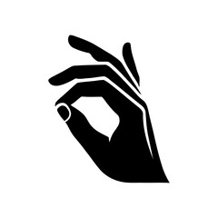 Vector silhouette of a curved human hand showing ok sign, drawn in black on a white background.