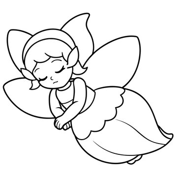 Cute fairy  in  dress  is  sleeping  coloring  book  page