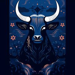 Taurus on black background, ilustration, horoscope