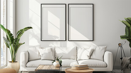 Wall poster in frame in the house, template for your design