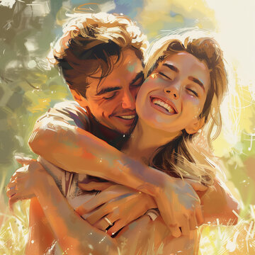 Couple portrait, Young couple hugging, happiness and love