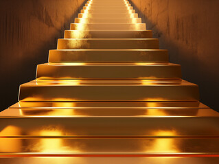 A striking image of a golden staircase glowing with light, creating a path leading towards success or enlightenment