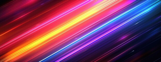 Retro Neon Streaks: Sleek Lines in Vibrant 80s Colors Against a Dark Canvas - Abstract Background