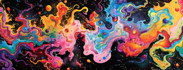 Abstract Realism Overload: Psychedelic Painting of Swirling Colors, Faces, and Vines - Precision Line Wallpaper
