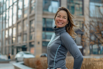 Fototapeta premium Athlete woman 45 to 50 years old in the city