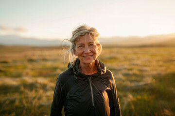 Sports woman 45 to 50 years old in the mountains