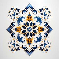 Minimalistic traditional Ukrainian geometric ornament. Blue and yellow floral pattern. Seamless illustration for print, textile, tile, fabric, interior, design, decor