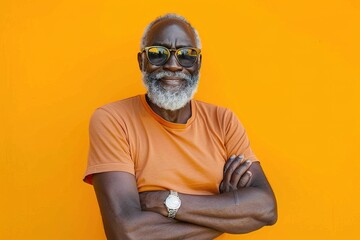 A man with a watch on his wrist and sunglasses on his face is smiling