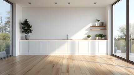 Minimalist urban apartment with sunlight.