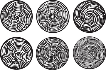 abstract decorative circles, swirling patterns, black vector graphic