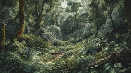 Lush mysterious verdant forest. - obrazy, fototapety, plakaty