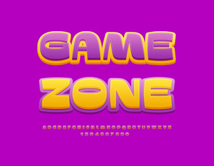 Vector artistic Emblem Game Zone. Bright Kids Font. Creative Alphabet Letters and Numbers set.