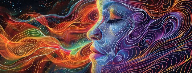 Mindscapes Unveiled: Abstract Medical Illustration of Woman's Neural Activity - Thoughtful Desktop Visual