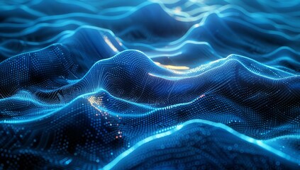 A digital background with glowing waves of light, representing the energy and flow of data technology. 