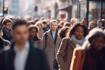 Fototapeten Crowd of people walking on a city street © blvdone