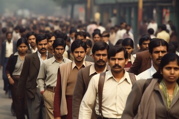 Crowd of people walking on a city street in India