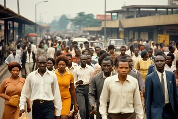 Crowd of people walking on a city street in Africa - obrazy, fototapety, plakaty