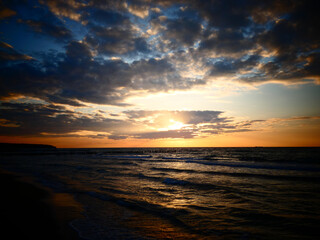 Wonderful sunset on the beach in Warnemünde