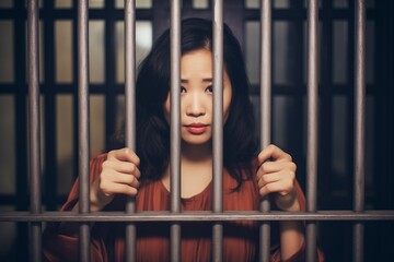Asian woman in jail cell