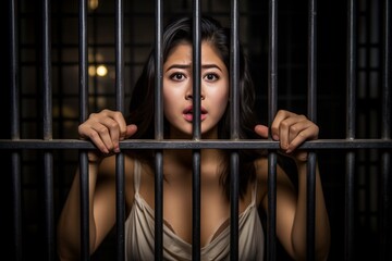 Asian woman in jail cell