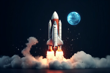 3D Illustration, Rocket Launch for International Day of Human Space Flight - obrazy, fototapety, plakaty