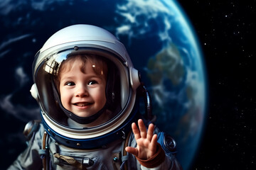A Universe of Dreams, Child in Astronaut Helmet - obrazy, fototapety, plakaty
