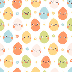 Seamless pattern with cartoon Easter egg characters. Happy Easter. Vector illustration in flat style