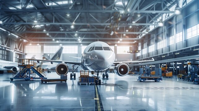 aviation hangar in which an aircraft is assembled