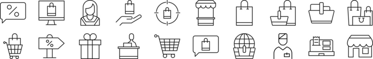 Set of line icons of seller. Editable stroke. Simple outline sign for web sites, newspapers, articles book